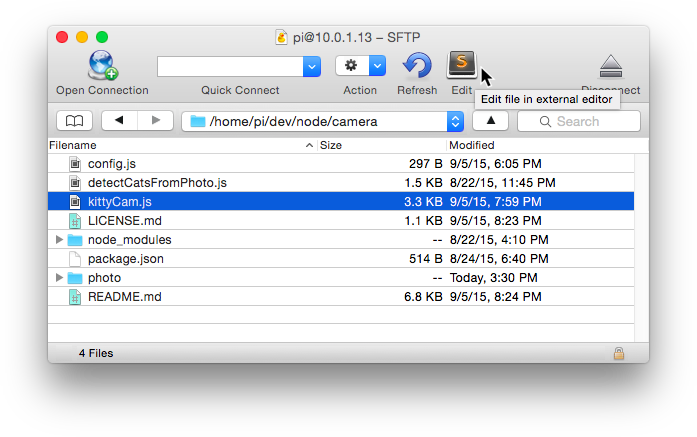 Connect Rapsberry Pi via Cyberduck Cyberduck to RPi