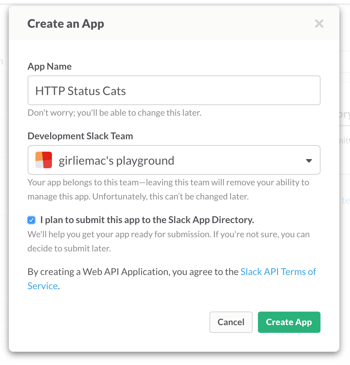 Slack Create App